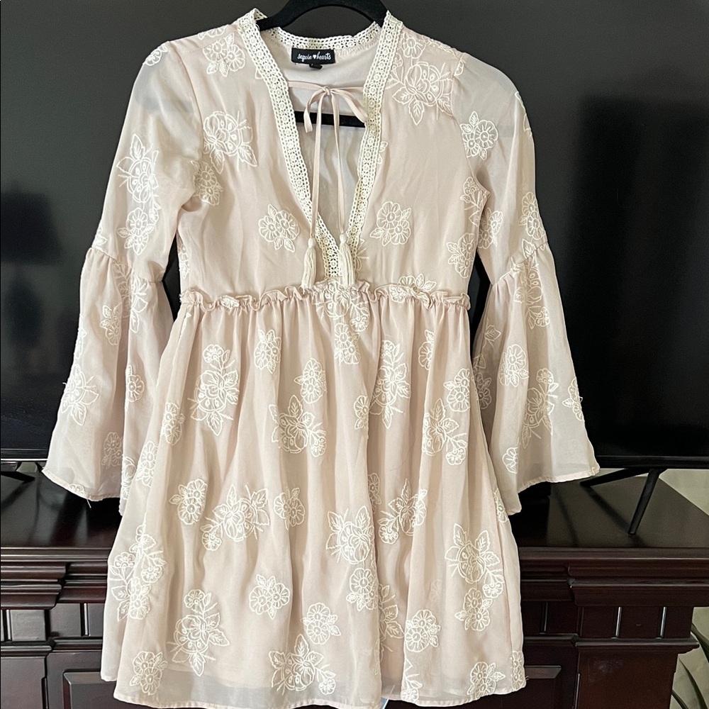 Elegant Cream dress with Floral Embroidery